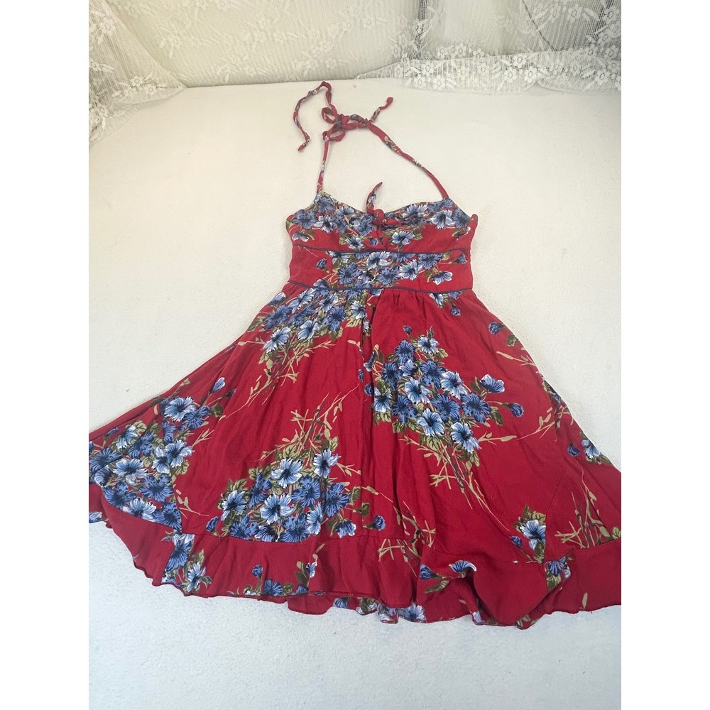 Bar III Halter Dress Women XS Red Floral Boho